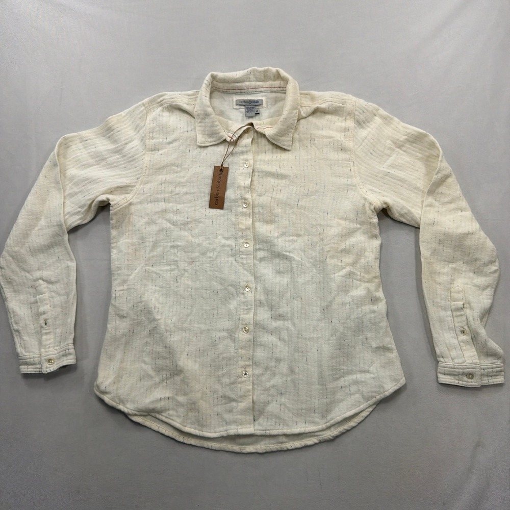 Carbon2Cobalt Shirt NWT Long Sleeve Flecked Slub Button Down Cream Women Size M